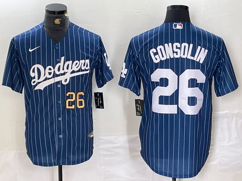 Men Los Angeles Dodgers #26 Gonsolin Blue stirpe 2024 Nike Game MLB Jersey style 2->los angeles dodgers->MLB Jersey